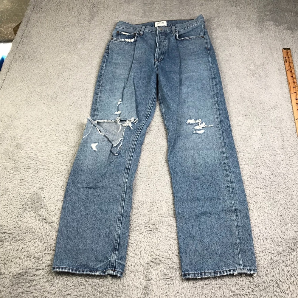 AGOLDE‎ 90s Pinch Waist Jeans Womens 28 (30x29) Distressed HR Button Fly Denim